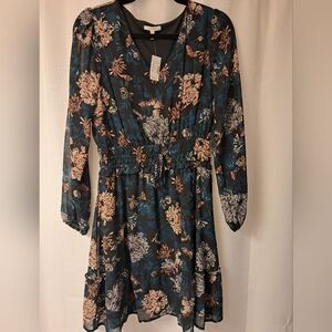 Maurices Floral Long Sleeve Dress - Blue and Brown